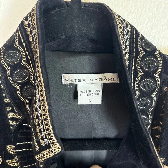 Peter Nygard Coat Size 6 Black Embroidered Long Sleeve Mandarin Collar Marant - Picture 5 of 8